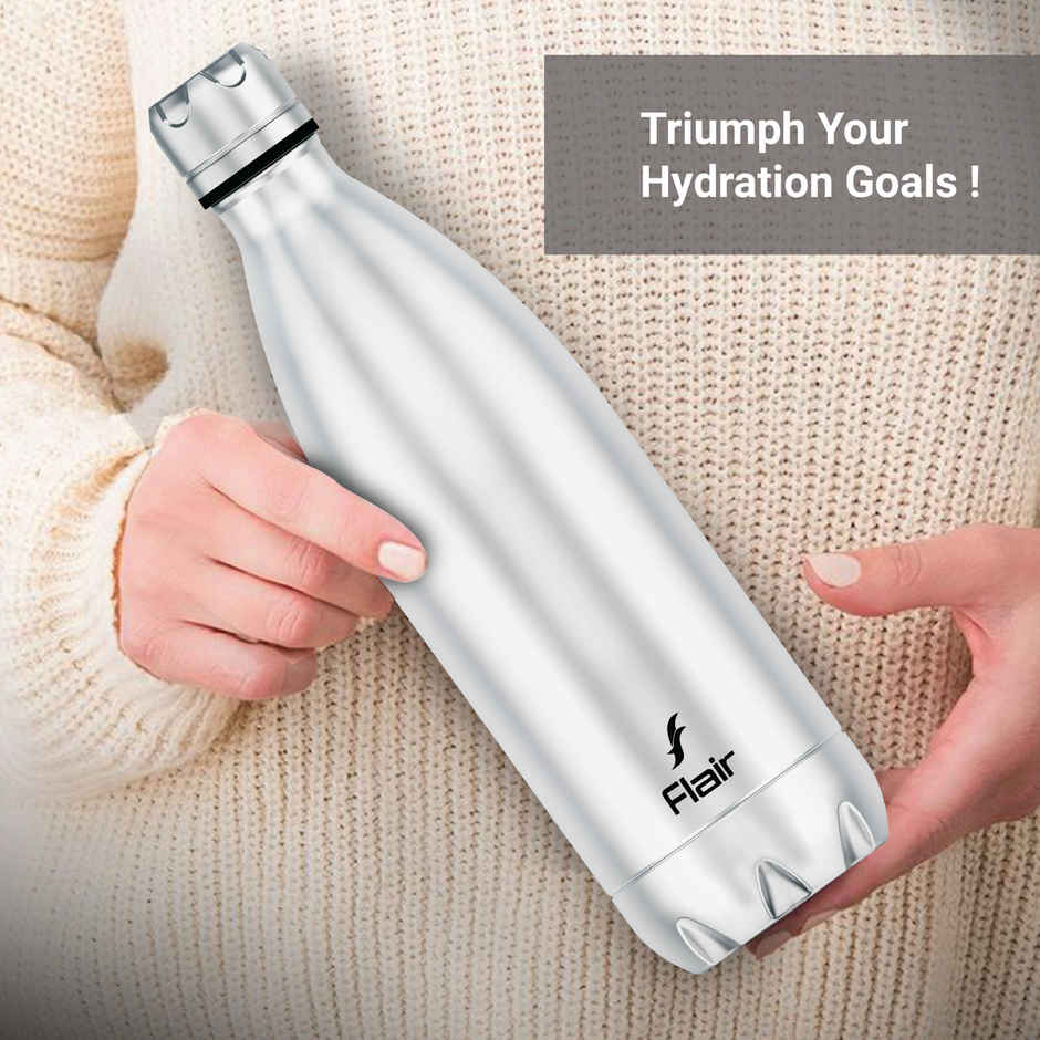 Flair Thermosteel Triumph | 1 L | Insulated Bottle | Silver & Black | Keeps Drinks Hot For 12 Hours