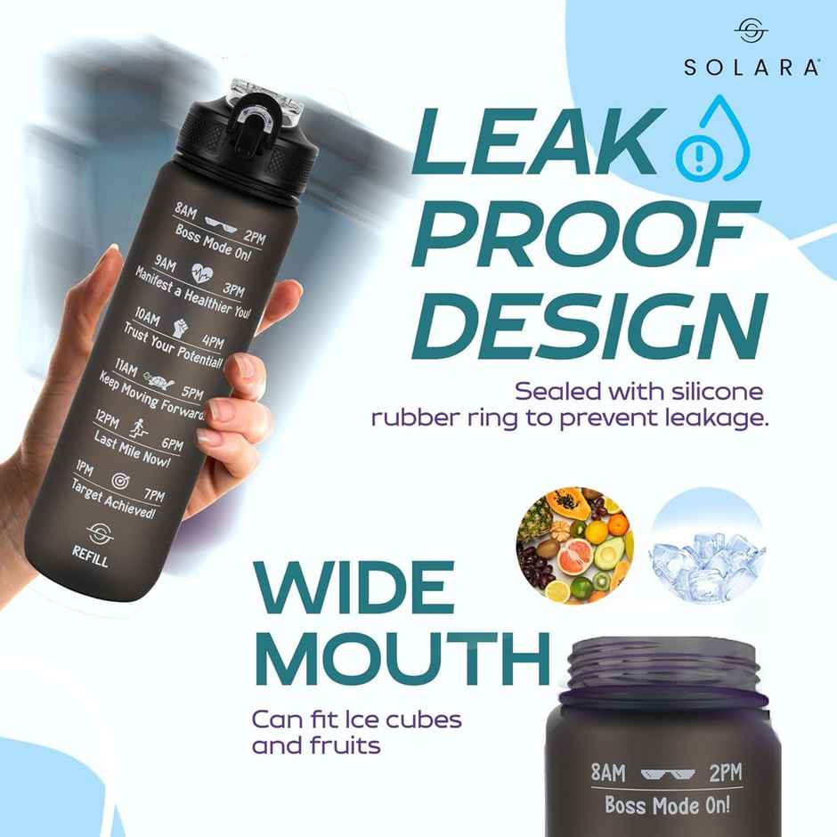 Solara Insulated Water Bottle 1 Liter For Travel, Office, School, Gym, Sipper Bottle- Black Knight