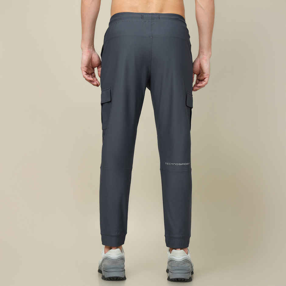 Technosport Men Poly Solid Slim Fit Sports Cargo Joggers with DURACOOL+ | Carbon Grey | M
