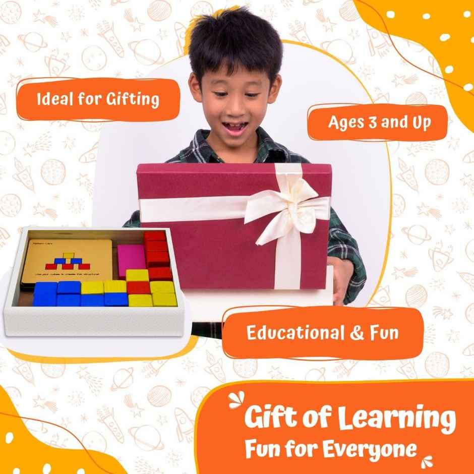 Skillofun Wooden Cube Pattern Puzzle Box | Wooden Blocks | 3D Puzzles | Learning Toys for Kids