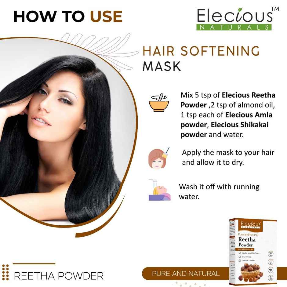 Elecious Pure Reetha Powder for Hair | Ideal for Hair, Face and Skin