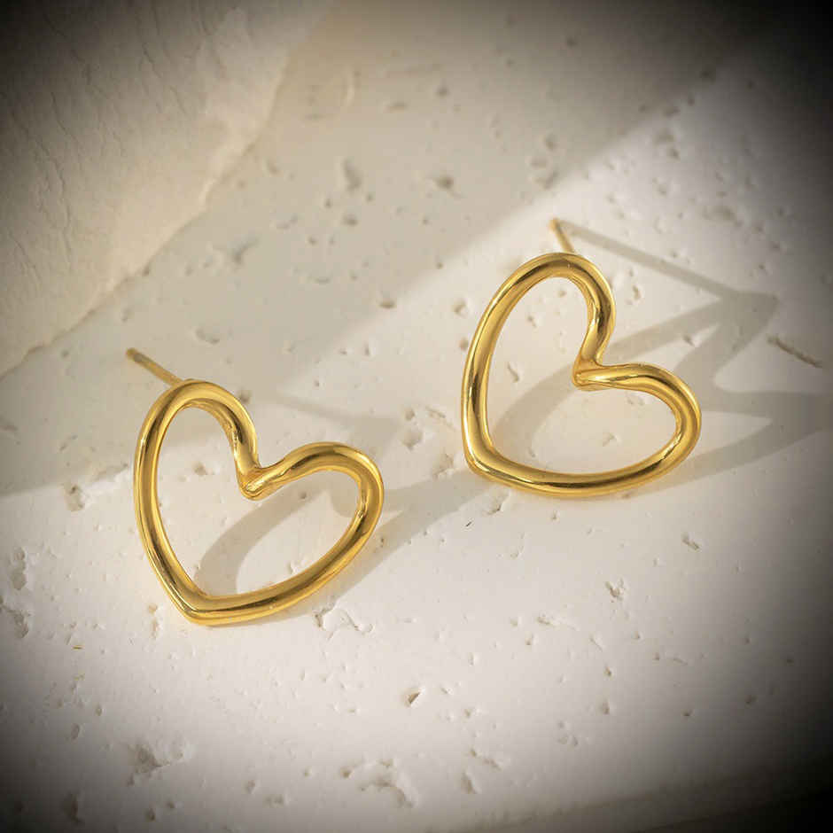 Label She Gold Plated Anti Tarnish Stainless Steel Heart Themed Stud Earrings | LS-ERG-57077