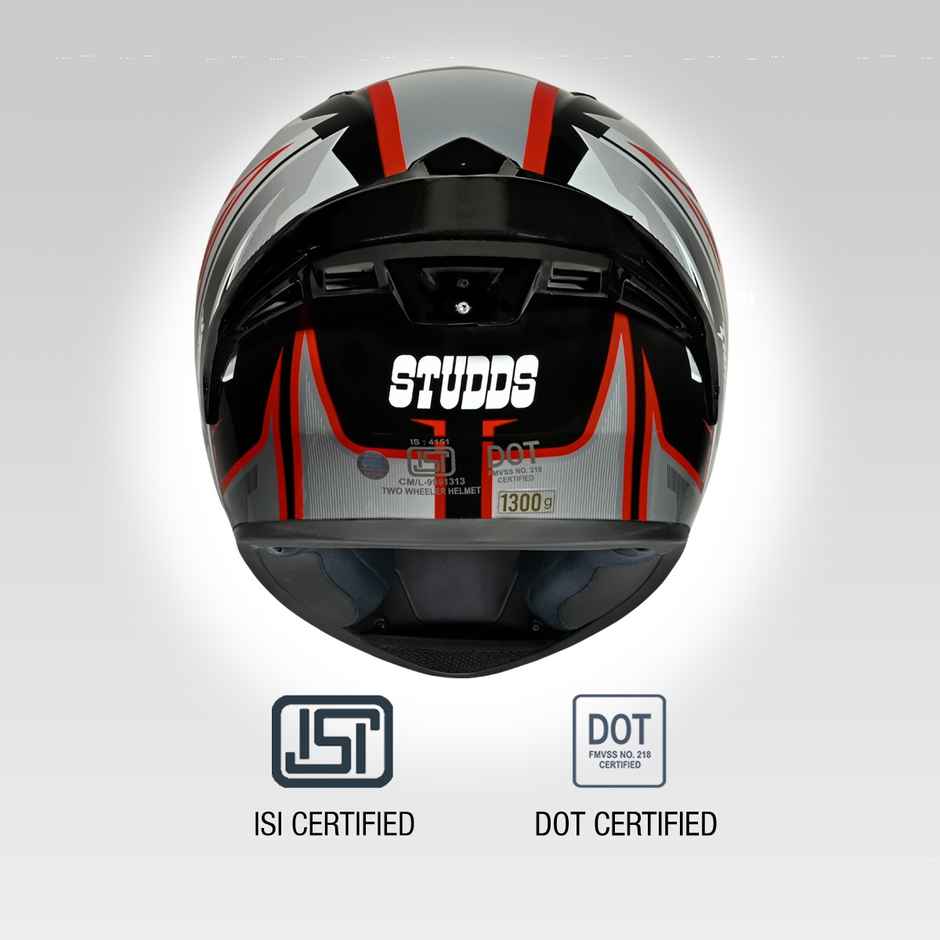 Studds Thunder D9 Flash Full Face Helmet with Spoiler |Black Red - XL