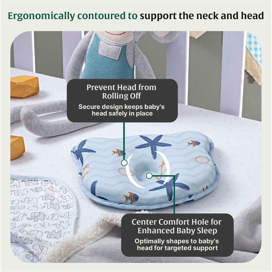 The White Willow Baby Head Shaping Pillow | Memory Foam | Flat Head Prevention | Ergonomic - Blue