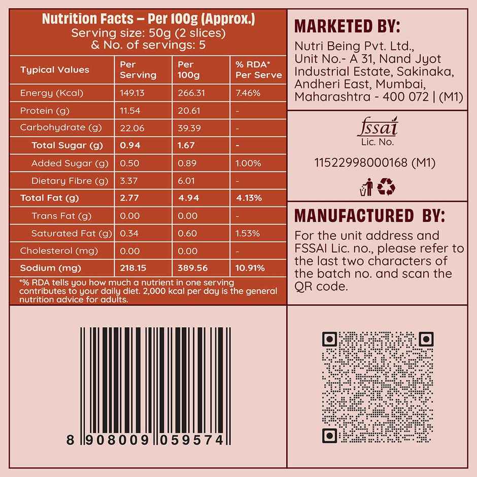 The Health Factory Super Protein Bread | Zero Maida | 51g High Protein | Whole Wheat Bread