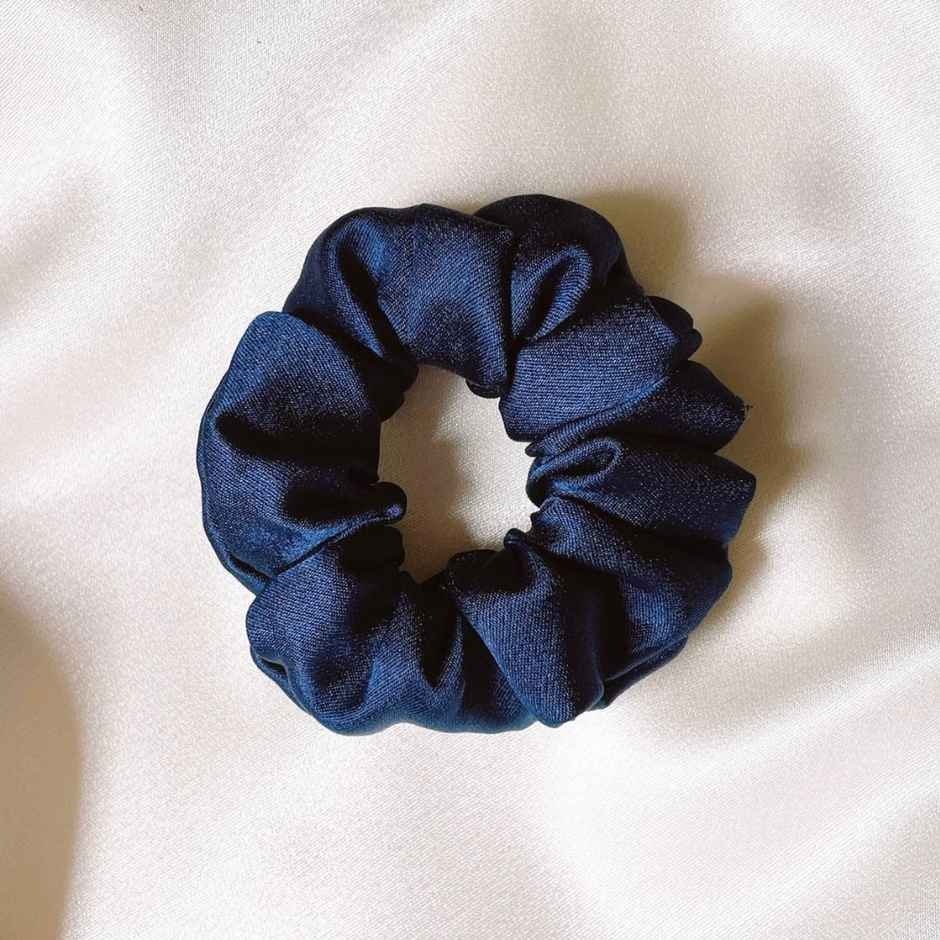 Mueras Silk Satin Hair Tie Scrunchie Navy Blue