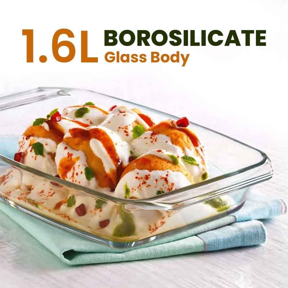 Agaro Elite Glass Baking Tray With Handle | Borosilicate Glass | Rectangle Shape | 1.6 L