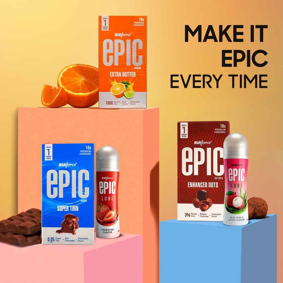Manforce Epic Passion Extra Dotted Premium Condoms For Men With 1800 Square Dots For Intense Pleasure Fruit Punch Flavour Disposable Pouch