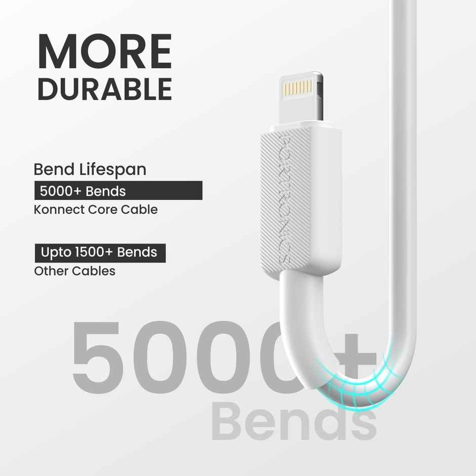 Portronics Konnect Link USB to 8 PIN Fast Charging Cable | 3.0A Output-480Mbps | 1 m Length | White