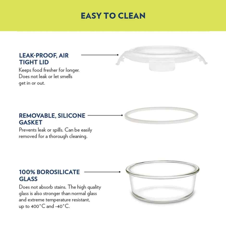 Borosil Alfa Universal Lunchbox | 4 Pcs Glass Set | 320 ml x 2 + 240 ml x 2