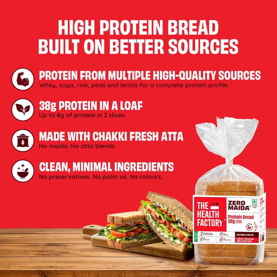 The Health Factory Protein Bread | Zero Maida | 38g High Protein | Whole Wheat Bread