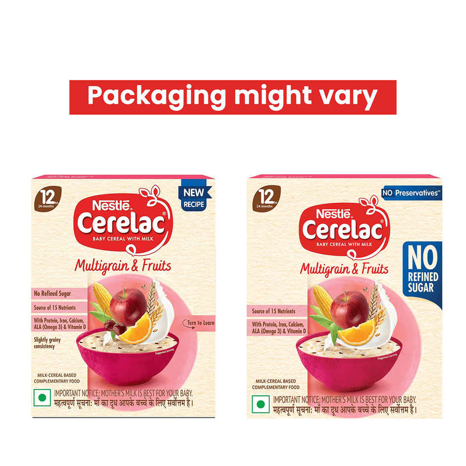 Nestle CERELAC Multigrain & Fruits Baby Food Cereal, No Refined Sugar & No Preservatives