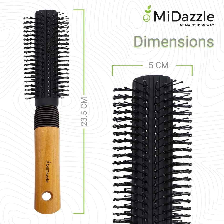 Midazzle Luxury Round Hair Brush with High-Quality Wooden Handle |MIHB0037
