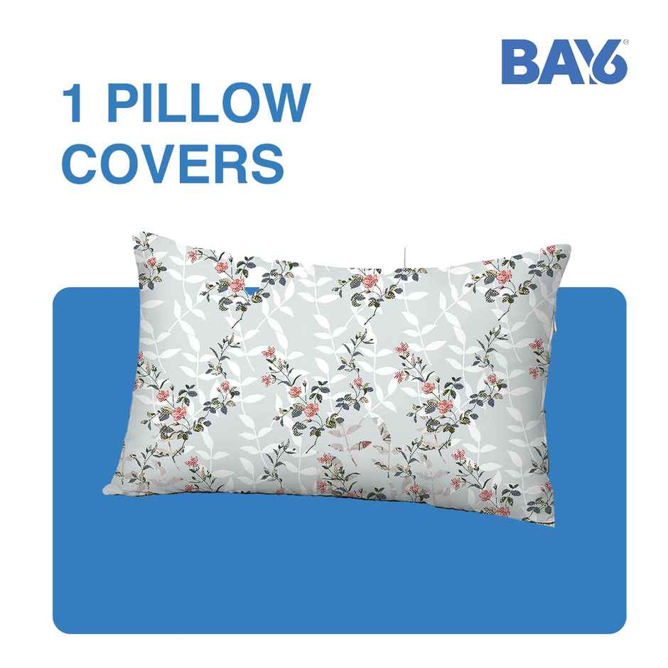 BAY6 Microfibre Floral Print Single Bedsheet with Pillow Cover | Grey | 59 x 87 in