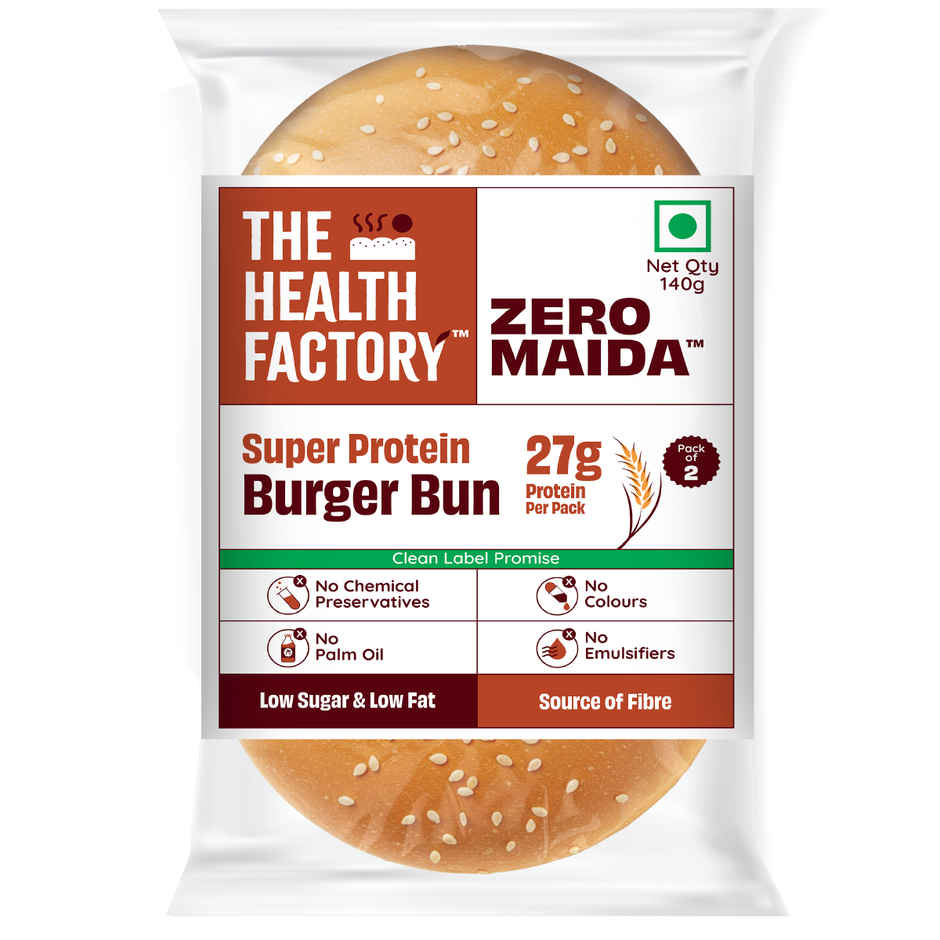 The Health Factory Super Protein Burger Bun | Zero Maida | 27g High Protein | Whole Wheat Bun