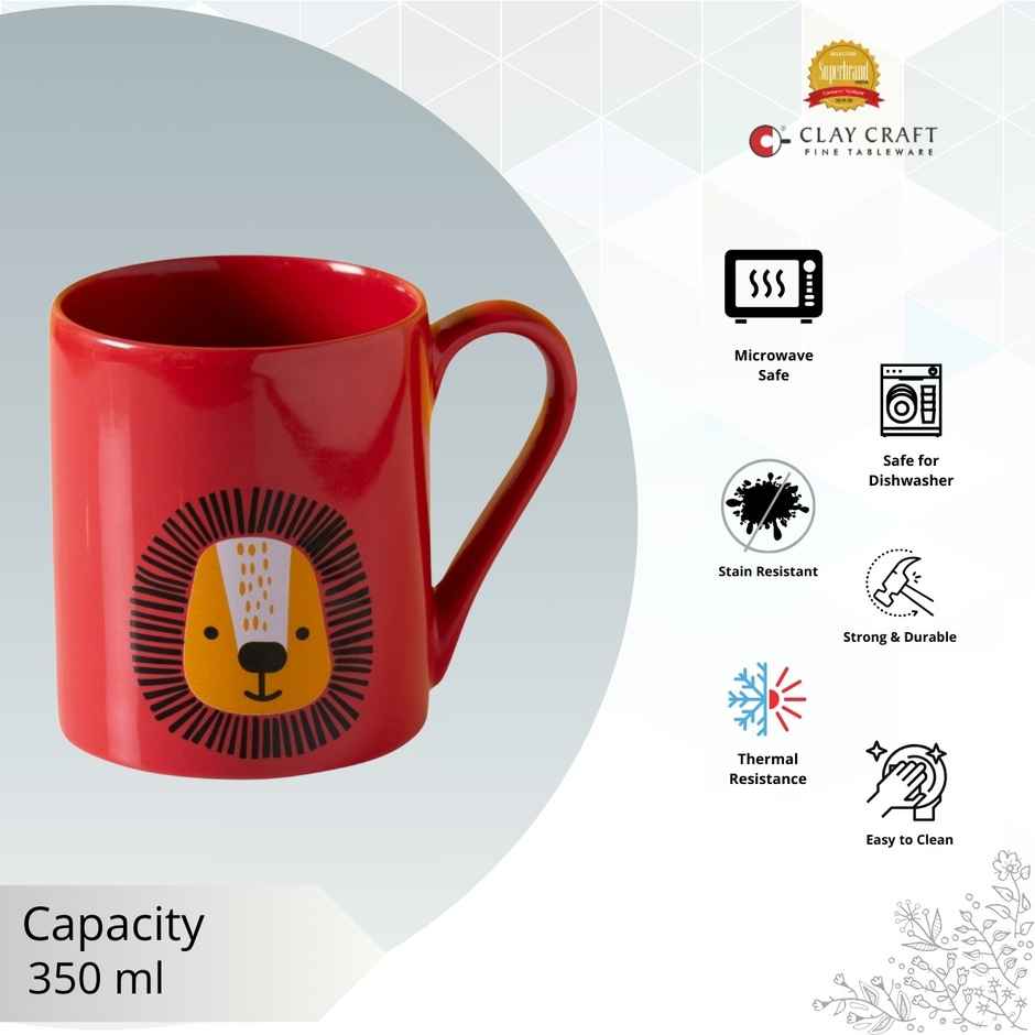 Clay Craft Fine Ceramic Microwave Safe Coffee and Milk Mug | 350 ml | Red