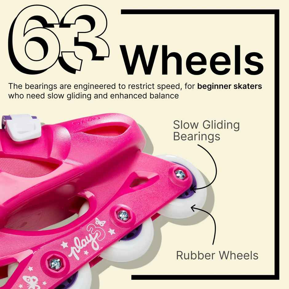 Decathlon | Oxelo Kids Skating Shoes Inline Size Adjustable | Pink - UK1.5 - UK3