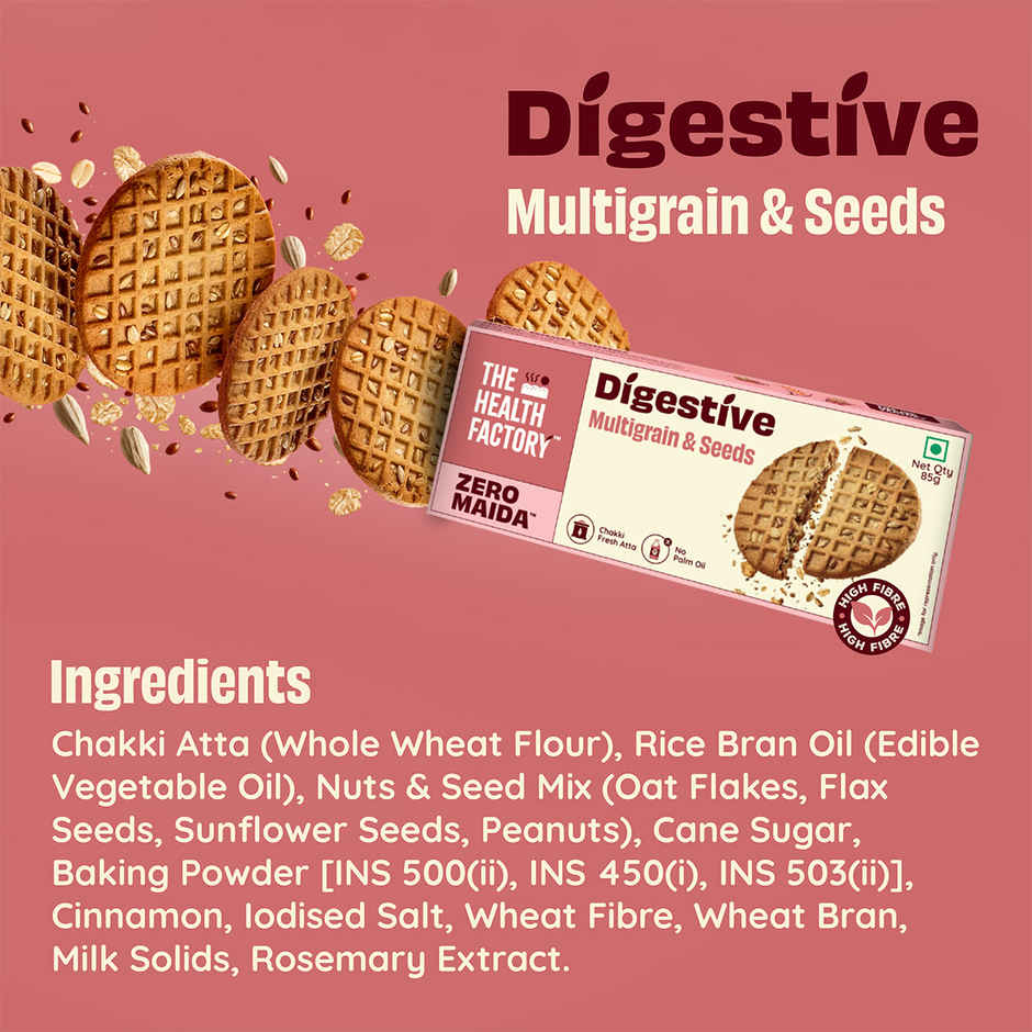 The Health Factory Super Fibre Digestive Cookie Biscuits - Multigrain & Seeds | Zero Maida