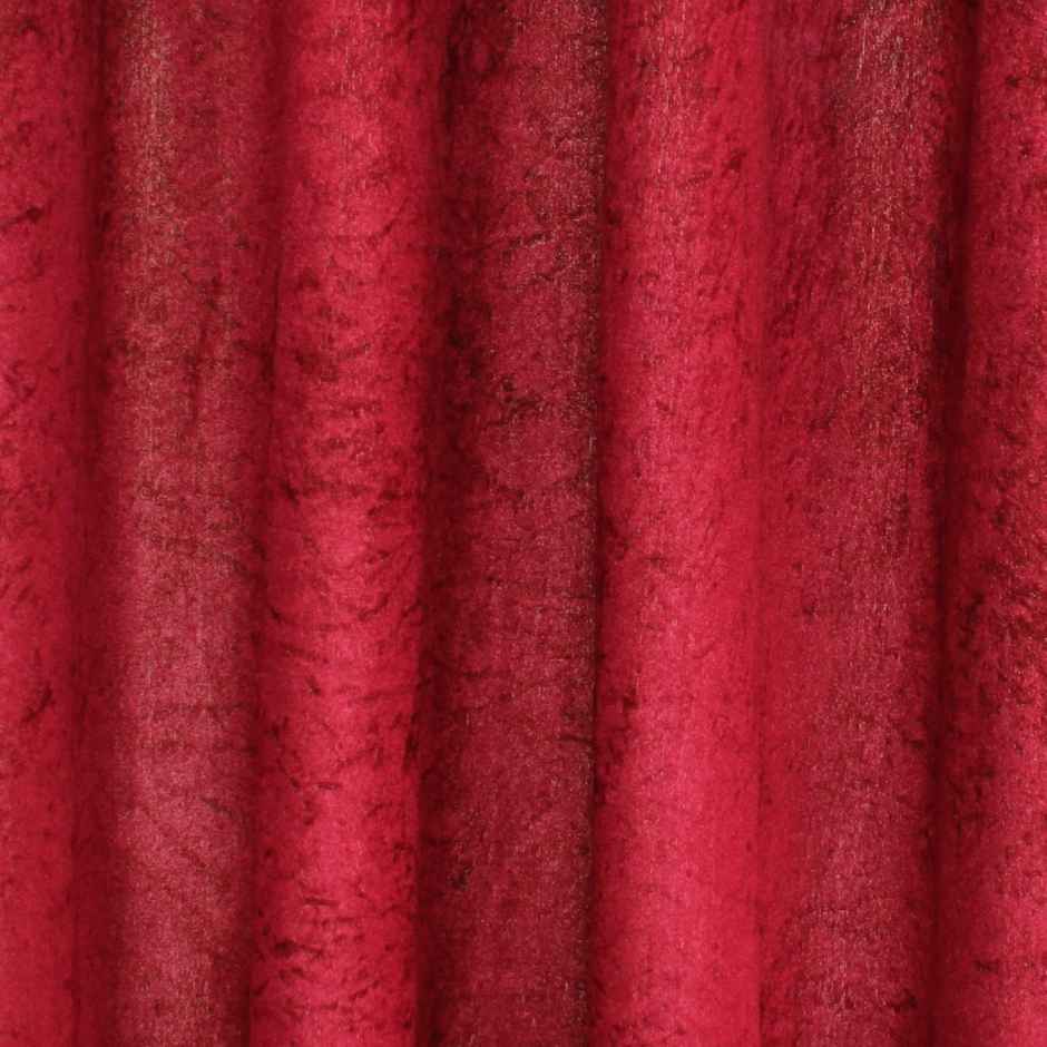 Romee Velvet Fabric Semi-Transparent Eyelet Plain Curtains for Door 7 Feet Set of 2 | Maroon