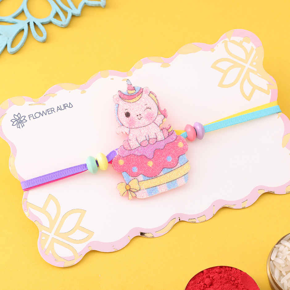 Ecraftindia Unicorn Rakhi | Raksha Bandhan Rakhi | Roli Chawal Pack (1pc) & Floweraura Colourful Unicorn N Cupcake Pastel Rakhi (1pc) & Shubhkart Darshana Janeu (1pc) & Ecraftindia Cute Dog Designer Rakhi With Roli Chawal Pack | Pet Rakhi For Dog (1pc) Combo