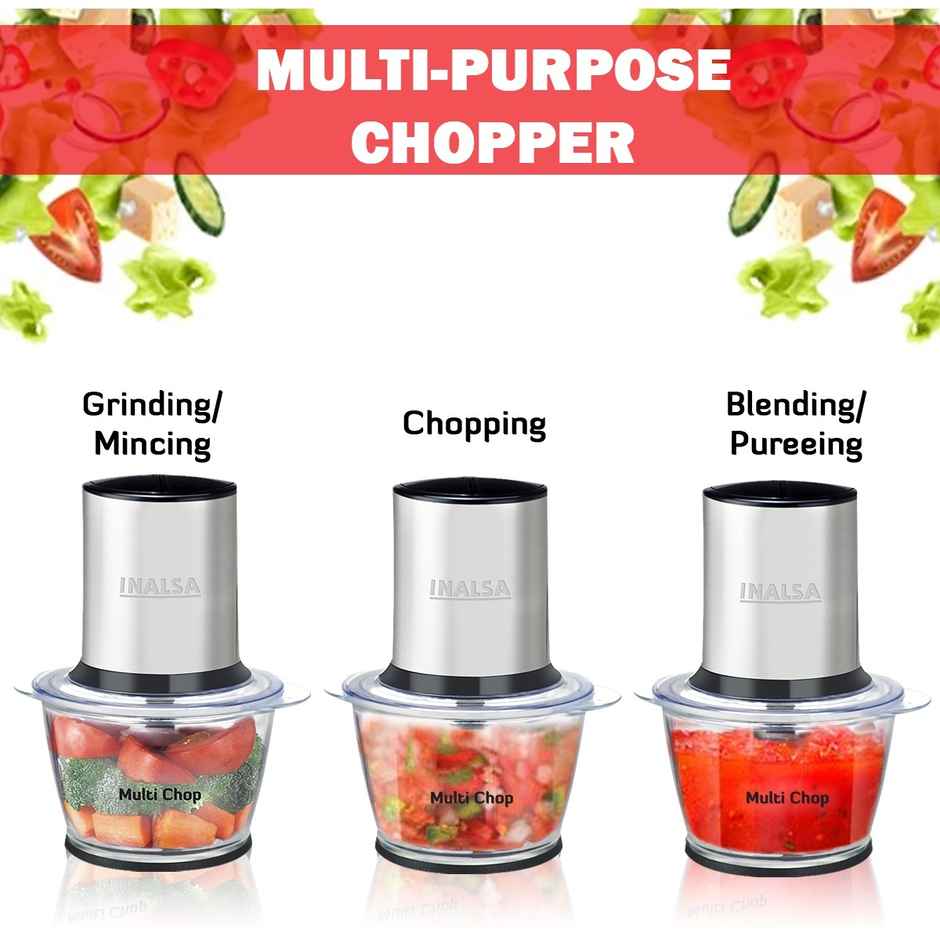 INALSA Electric Chopper for Kitchen & Meat Grinder Multi Chop,Pure Copper 500Watt Motor,2 Speed