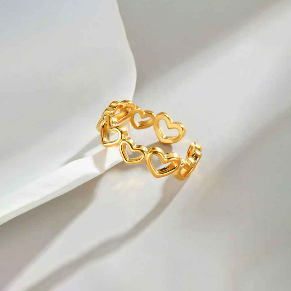 Label She Gold Plated Anti Tarnish Stainless Steel Heart Themed Adjustable Ring | LS-RNG-72172