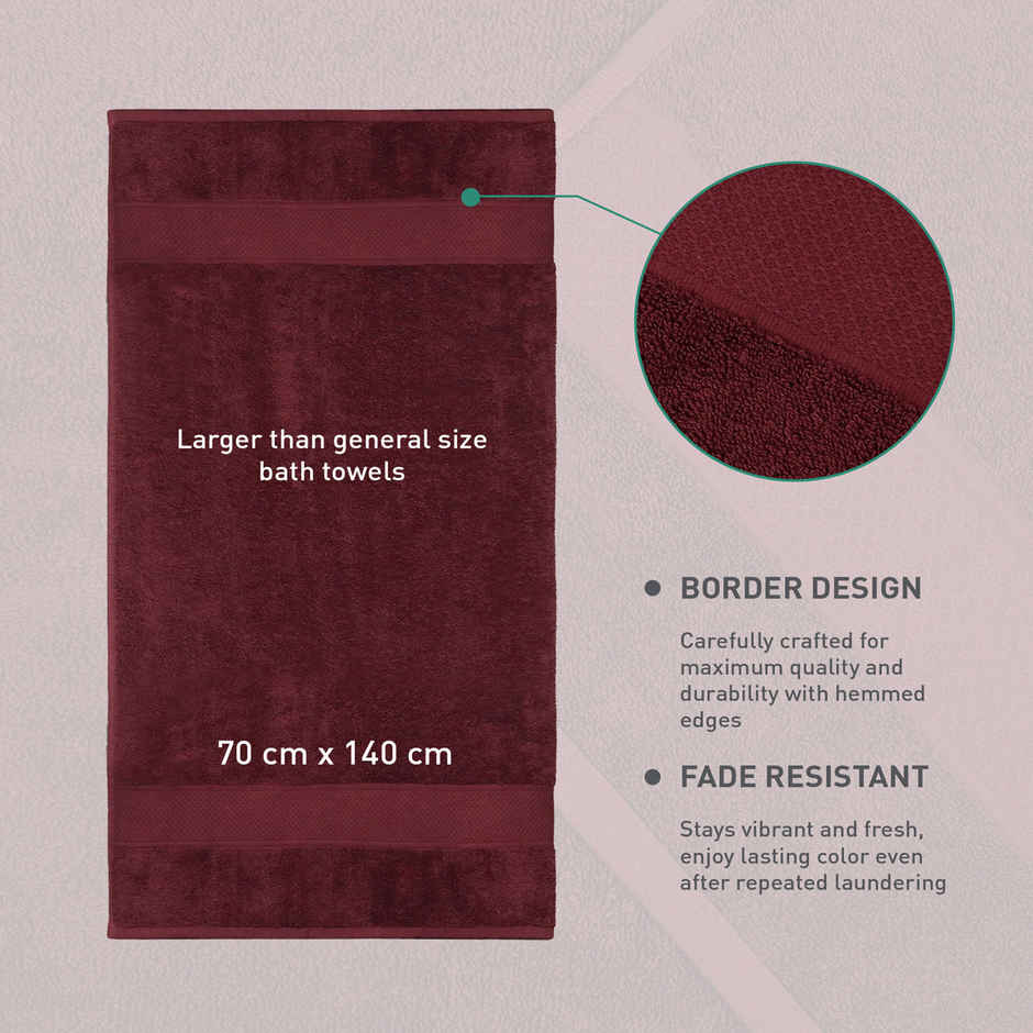 myTrident Urban Comfort Cotton Bath Towel | Wine Red