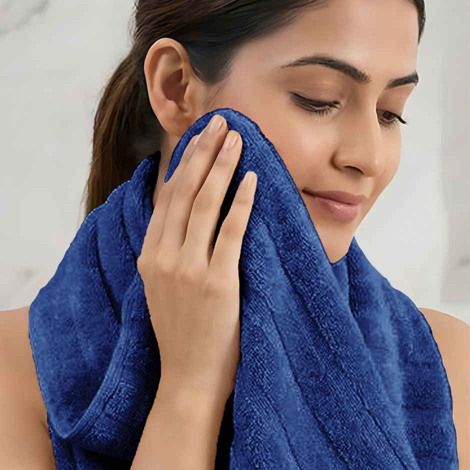 Mytrident Quick Dry Cotton Hand Towel Set of 2 | 16 x 28 in | Navy Blue