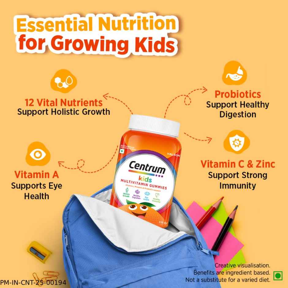 Centrum Kids Multivitamins - Zinc, Vit. B, C, D for Overall Growth & Immunity (30 Veg Gummies)