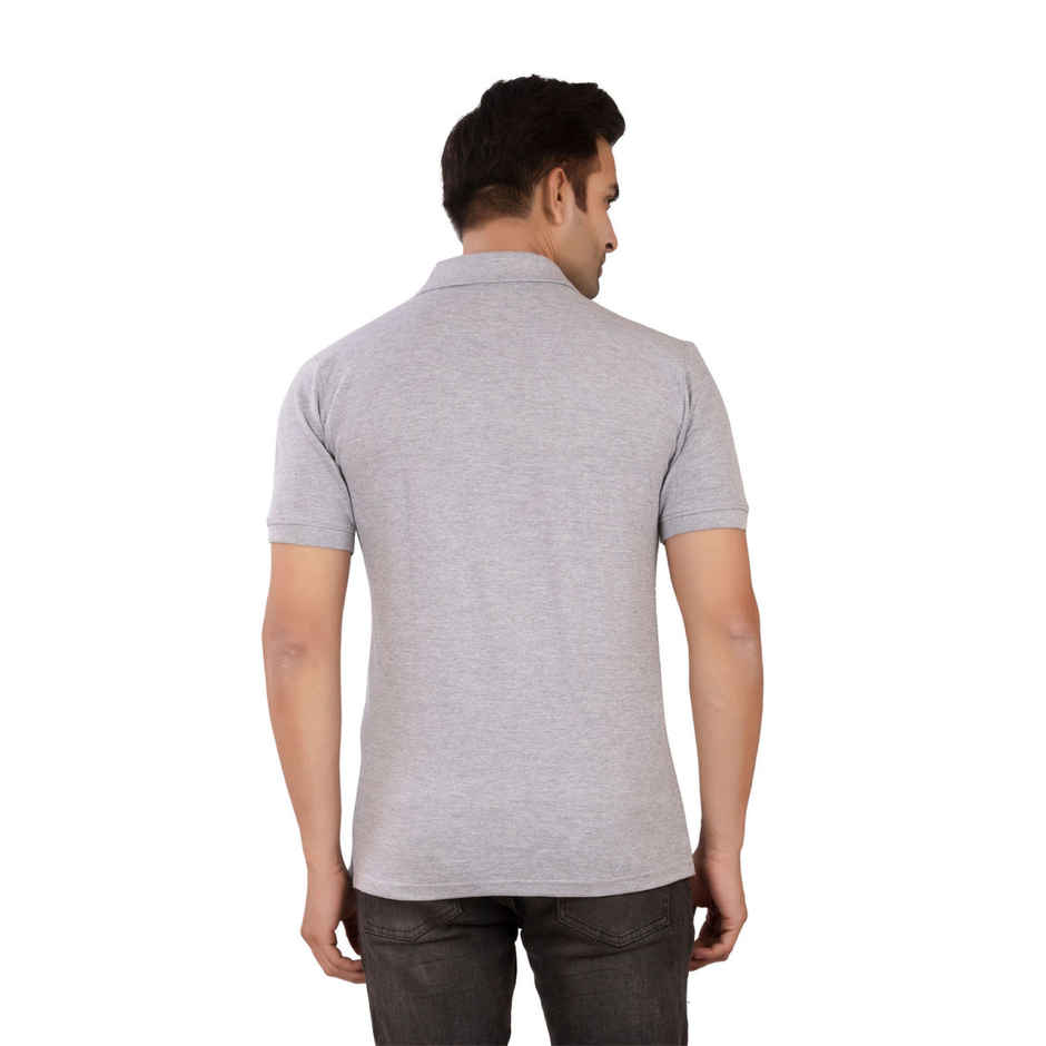 EQL Men's Cotton Solid Lightweight & Breathable Polo T-shirt | Grey Melange - M