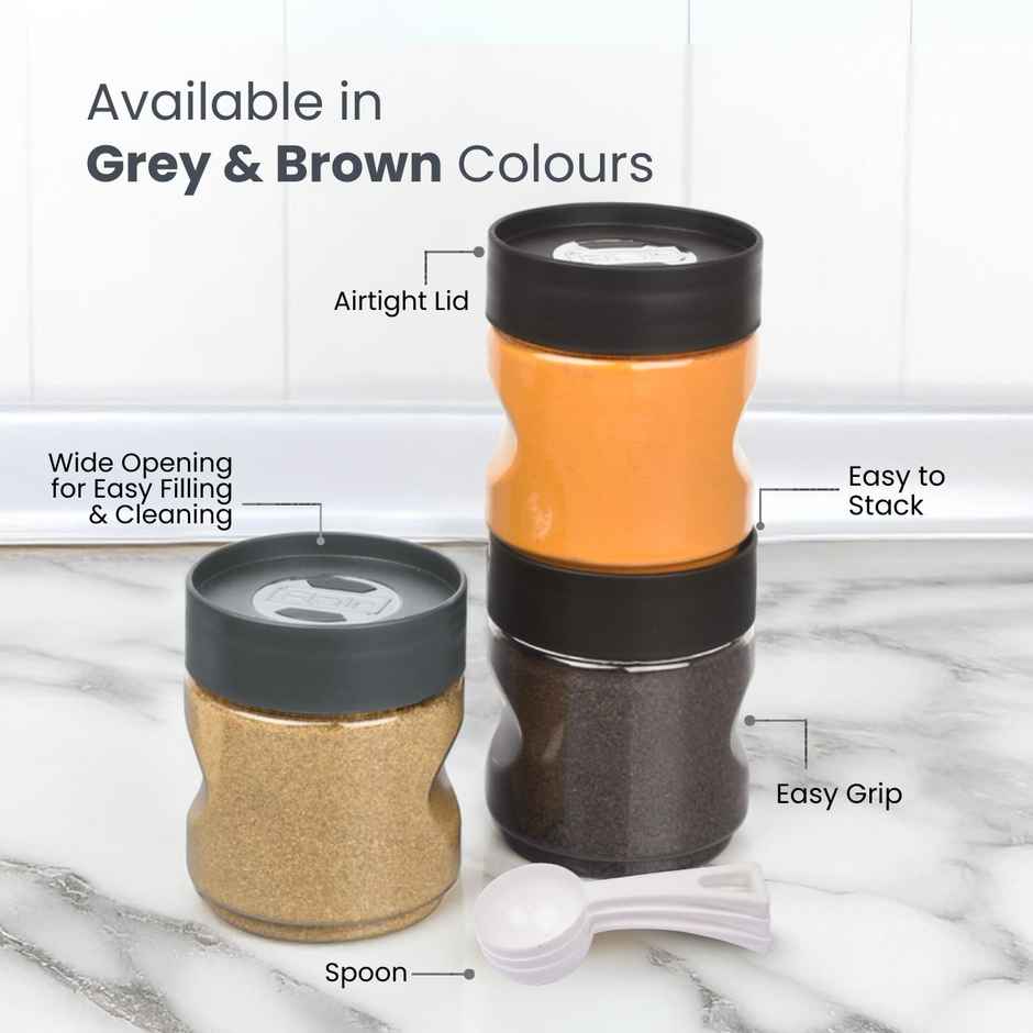 Flair Plastic Stackup Pet Jar Set Of 3 Pcs 500 ml (Gray), Transparent
