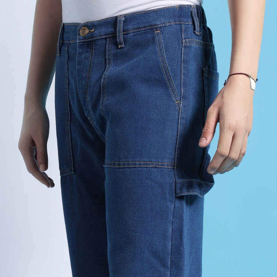 The Indian Garage Co Men's G371 Baggy Fit Solid Street Jeans | Solid Blue | 34