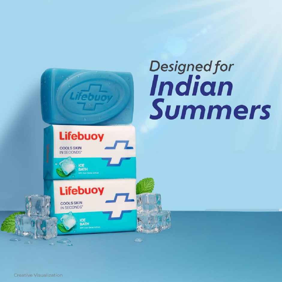 LIFEBUOY Ice Bath Soap Bar, with Menthol, Cool Sense Actives, 125g X 5, for Instant Cooling