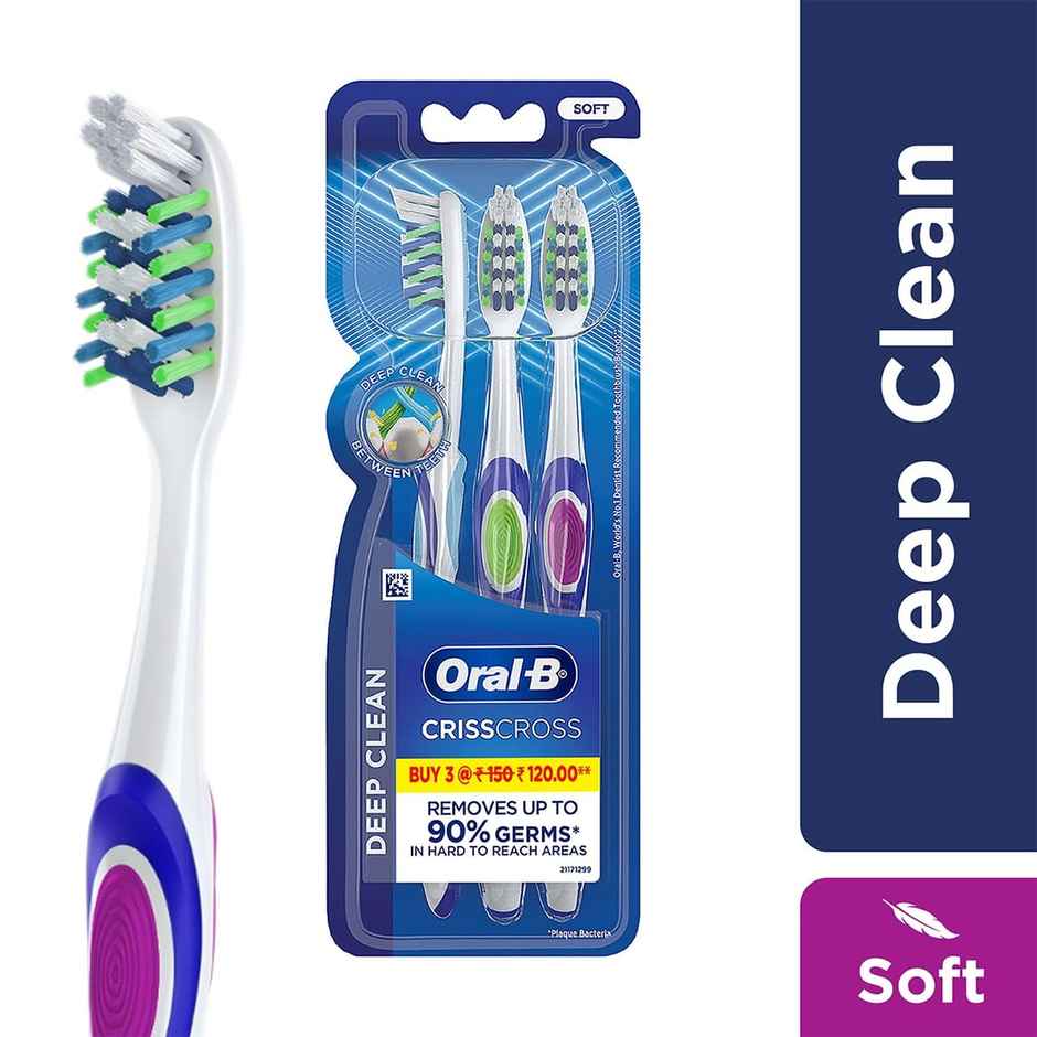Oral-B Criss Cross Soft Toothbrush, Buy 2 Get 1 Free, Manual Toothbrush, For Adults