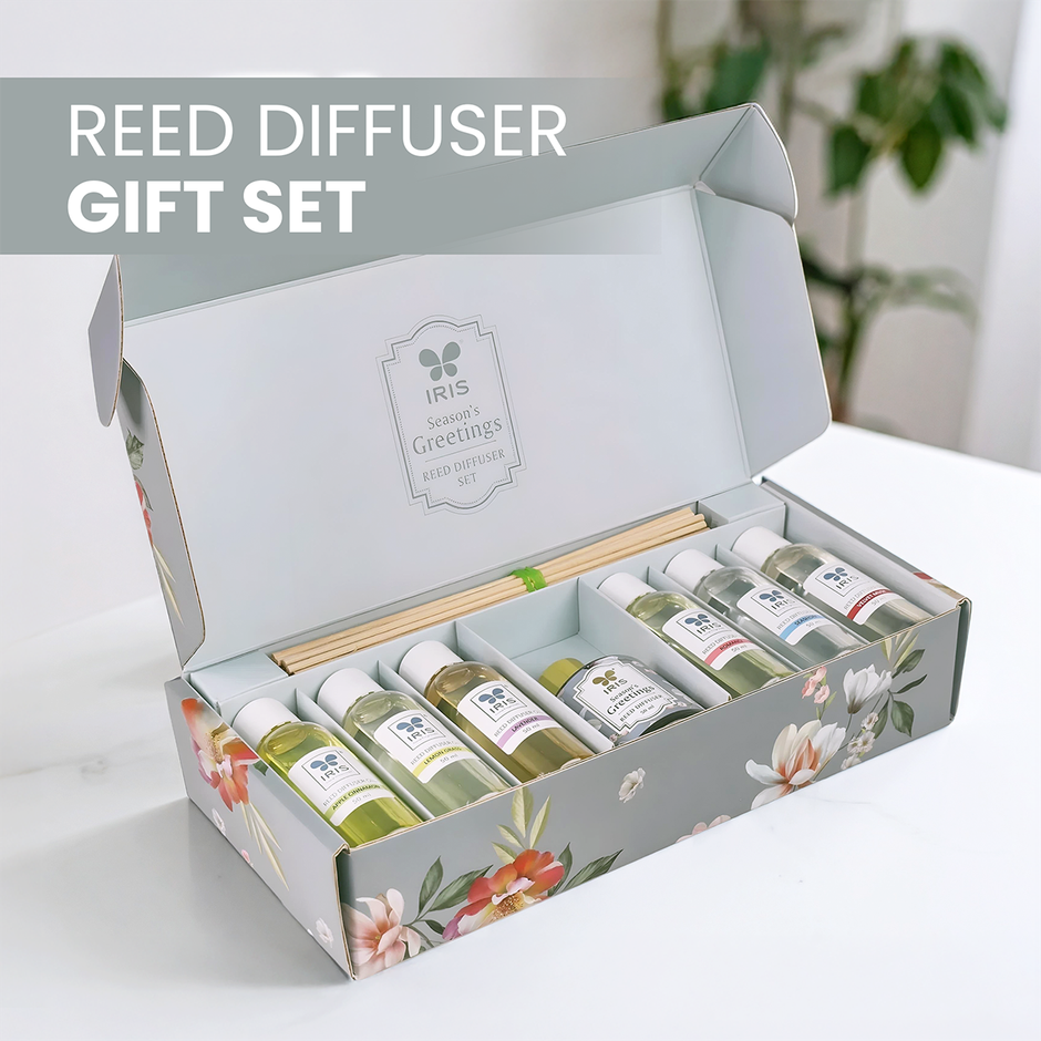 IRIS Reed Diffuser Gift Pack With 6 Assorted Oils And Reed Sticks