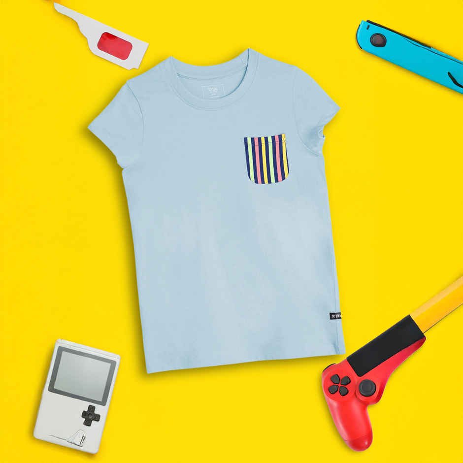 XY Life Girl's Arcade Intelliease Combed Cotton T-shirt | Ice Blue - 11 to 12 years