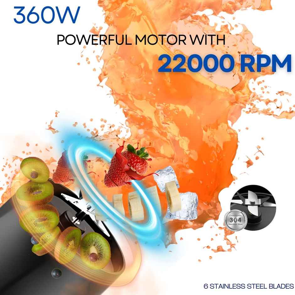 Kilig Vortex Pro 360W Dual Mode Portable Blender | 6000 mAh | 22000 RPM | 6 Sided Blade