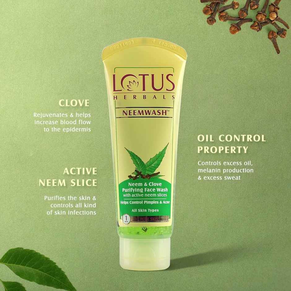 Lotus Herbals Neemwash Neem & Clove Ultra Purifying Face Wash With Active Neem Slice