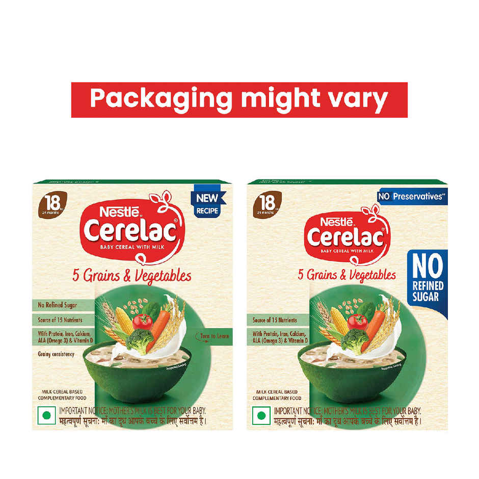 Nestle CERELAC 5 Grains & Vegetables Baby Food Cereal, No Refined Sugar & No Preservatives