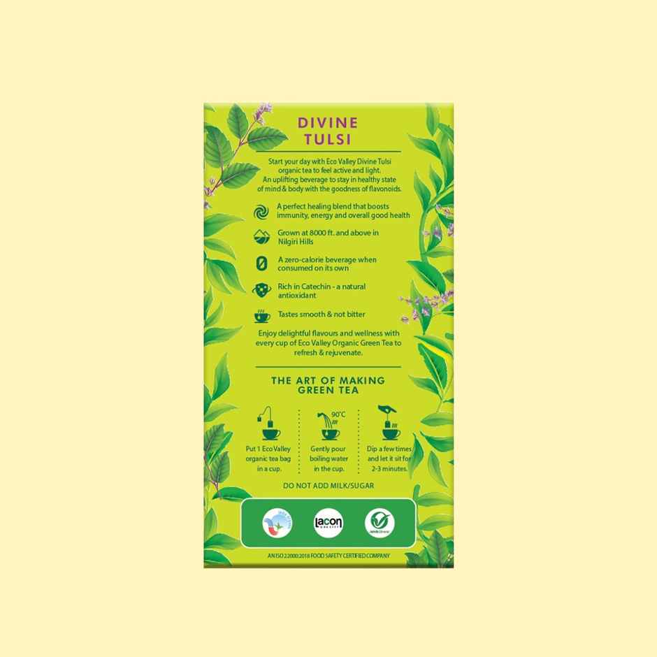 Eco Valley Organic Green Tea- Divine Tulsi| Boost Energy, Helps Burn Body Fat| Zero Calories