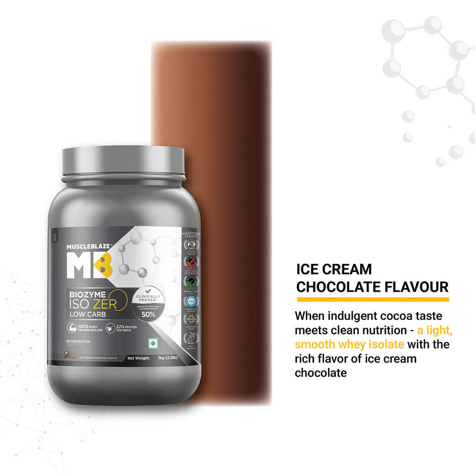 MuscleBlaze Biozyme Iso Zero Low Carb Whey Protein Isolate Ice Cream Chocolate