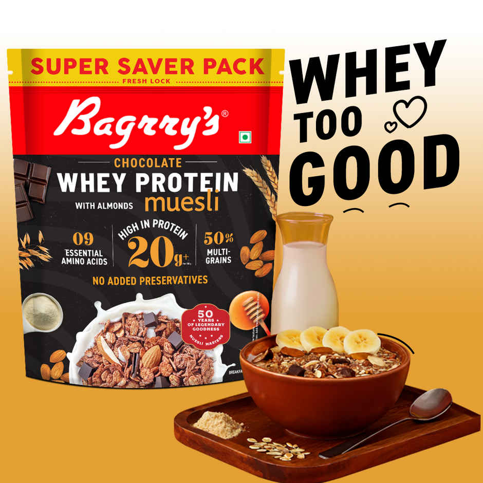 Bagrry's Whey Protein Muesli Protein Per Serve Chocolate Flavour Whole Oats & Californian Almonds