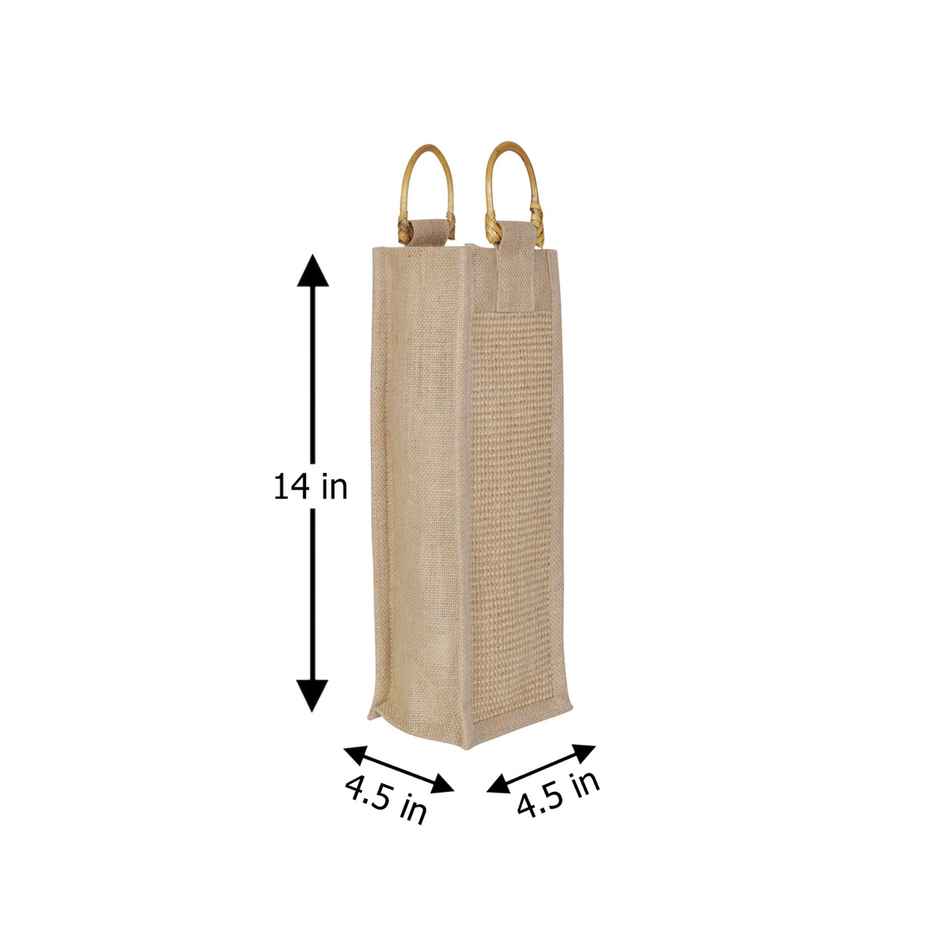 Jute Cottage Carry Bag - Dobby Bottle Bag | Eco-friendly | Stylish | Natural | 14 x 5 x 4.5