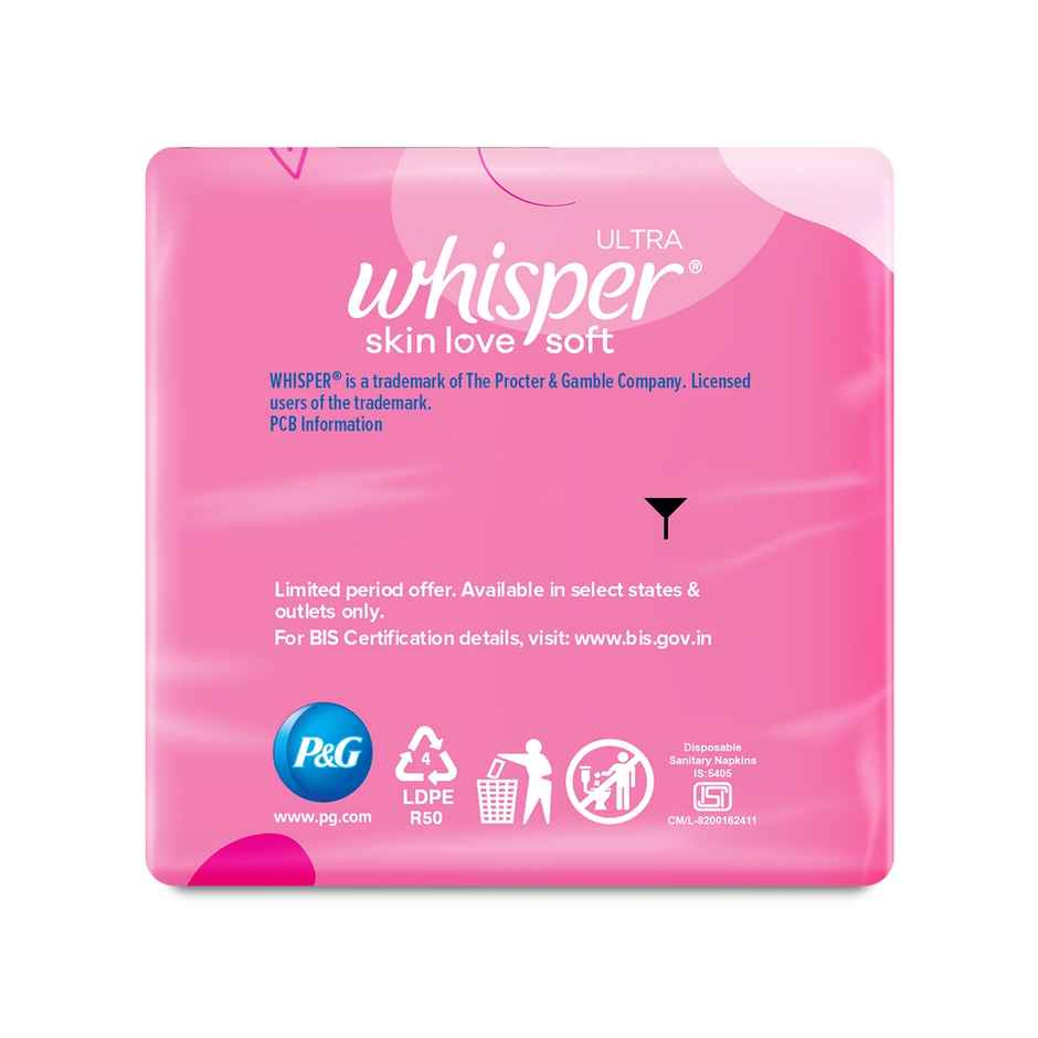 Whisper Ultra Skin Love Soft Sanitary Pads for Women, XL+ 15 Napkins
