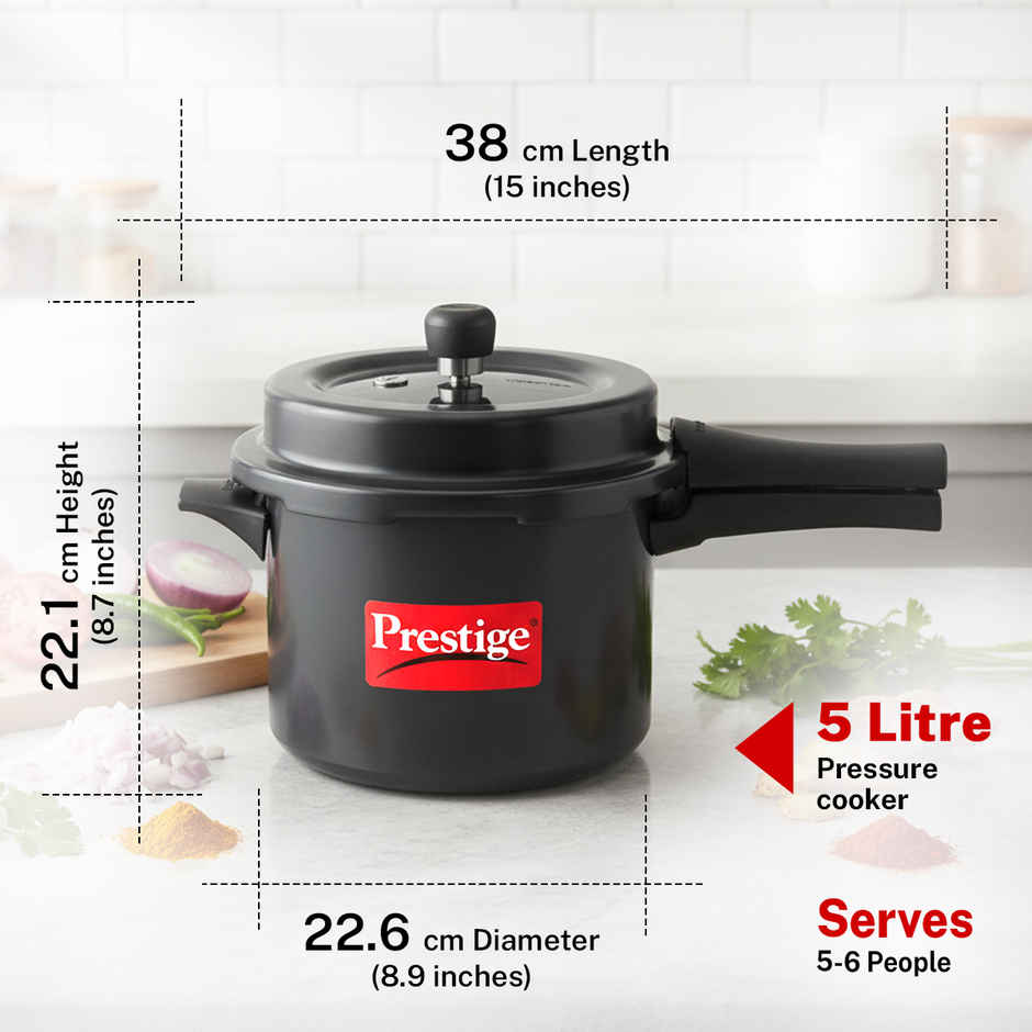 Prestige Popular Svachh HA Pressure Cooker 5L,Control Spillage,Highest Safety,Black,ISI Certified