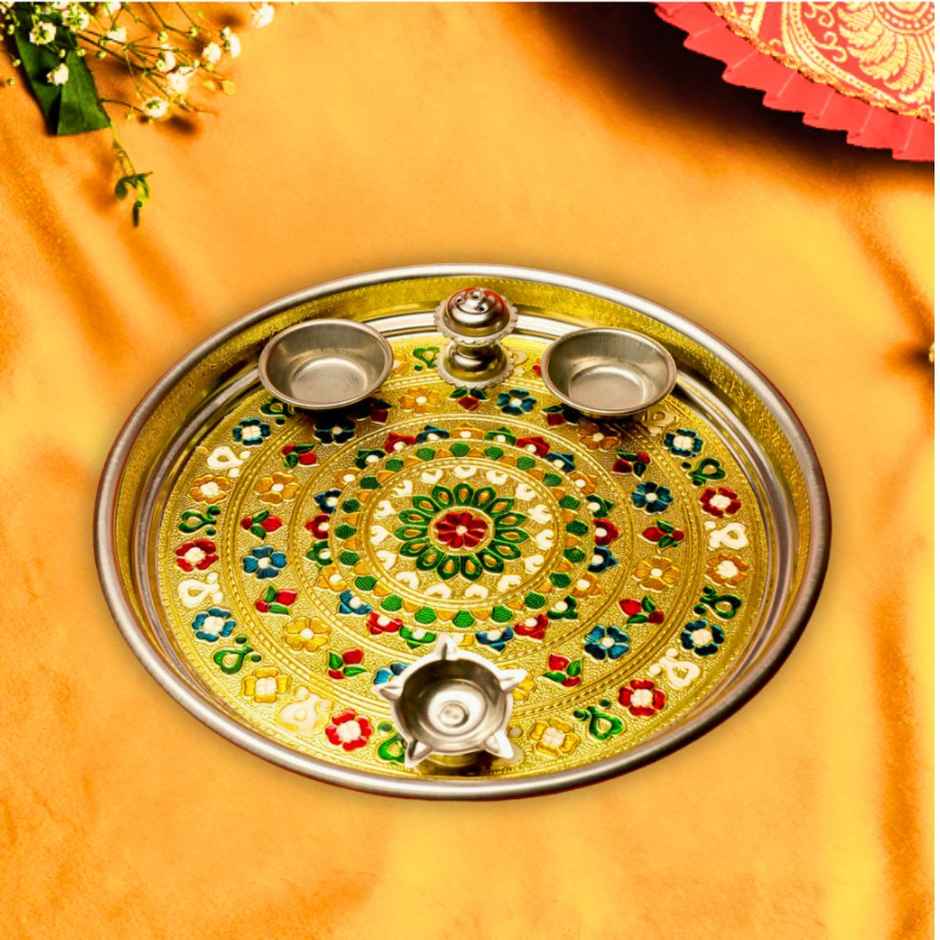 Golden Puja Thali Design | Size 10.75 inch | Divine Vibes