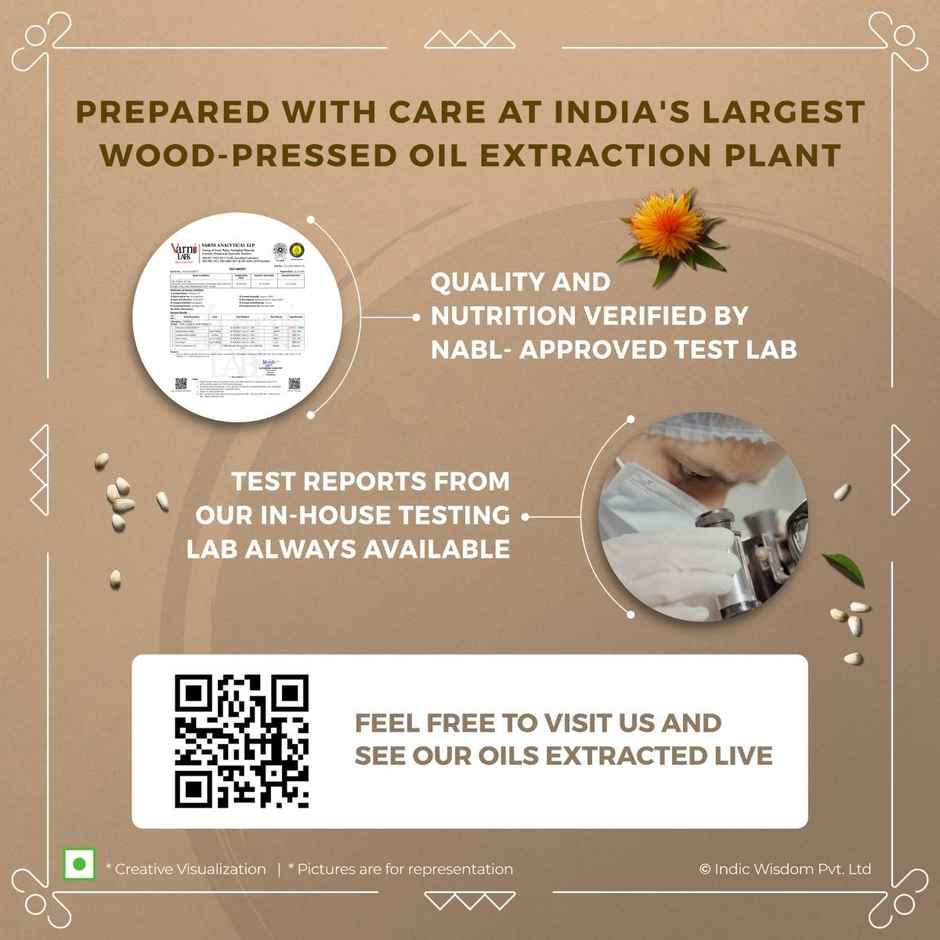 Indic Wisdom Wood Pressed Safflower Oil | Cold Pressed - Extracted on Wooden Churner Combo