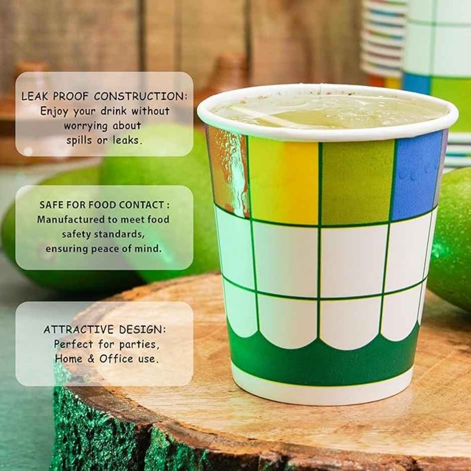 Disposable Printed Paper Cups | 200 ml | Assorted Design | Pack  of 50 | Naturepac