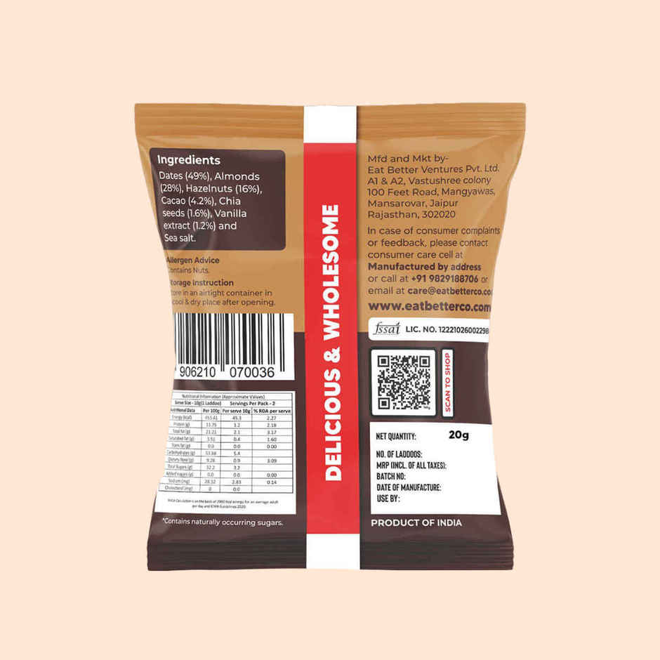 Eat Better Co Hazelnut Chocolate Sugar-Free Laddu