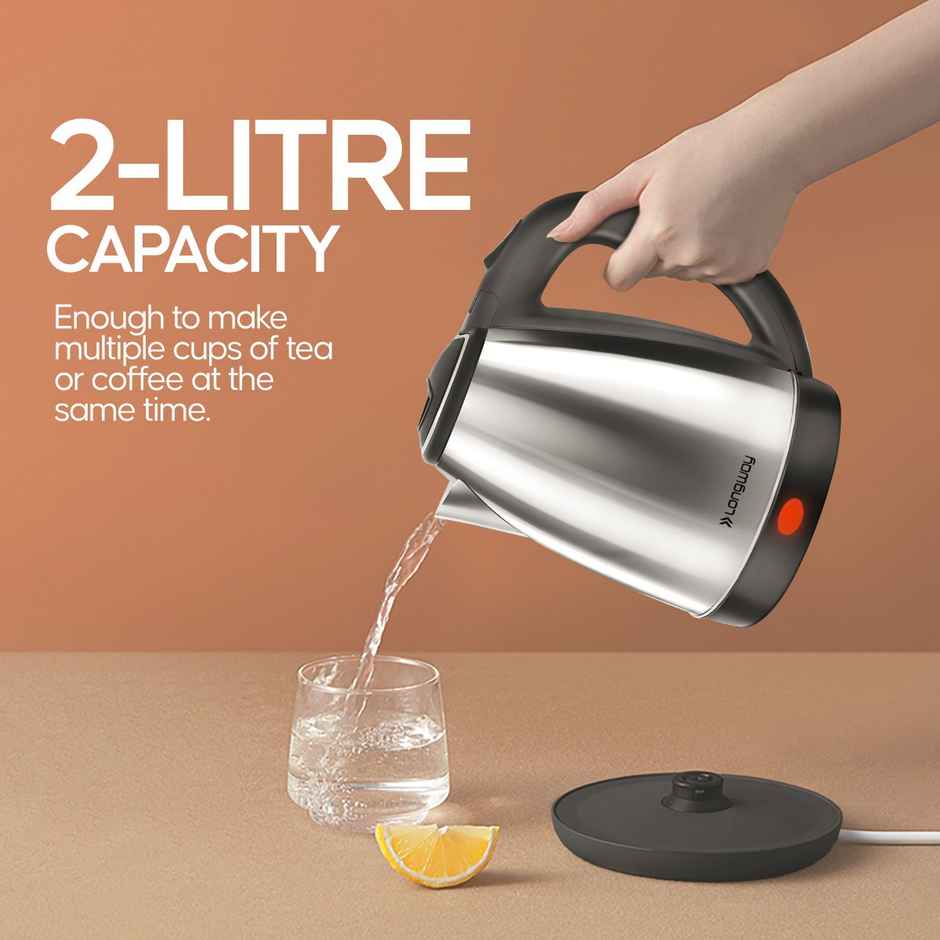 Longway Kestro Electric Kettle with Stainless Steel Body, 2L Capacity, ,1500 Watt - Silver & Black